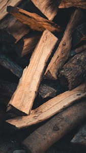Pile of chopped firewood logs in a rustic outdoor setting, showcasing natural textures.